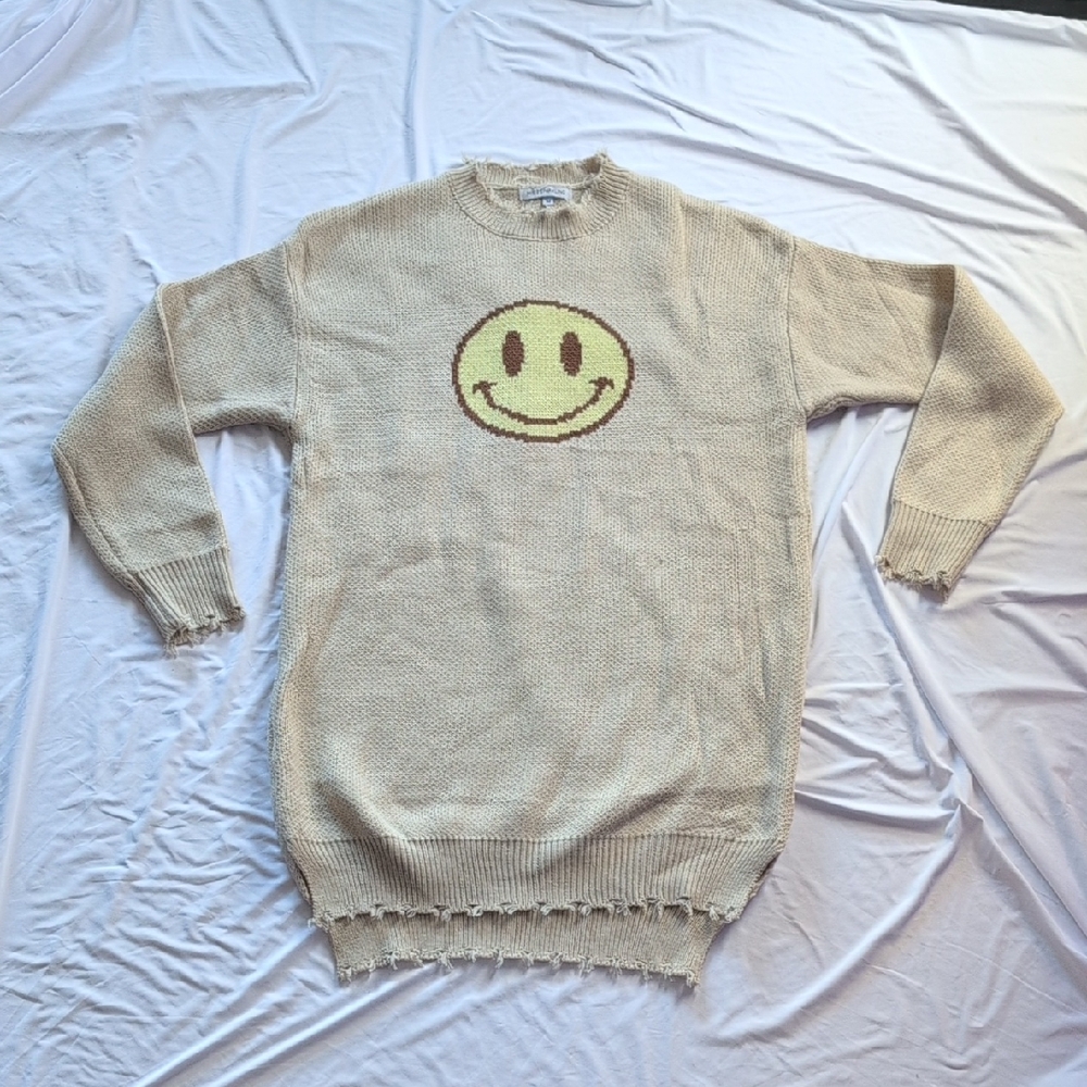 Beige Sweater with Smiley Face